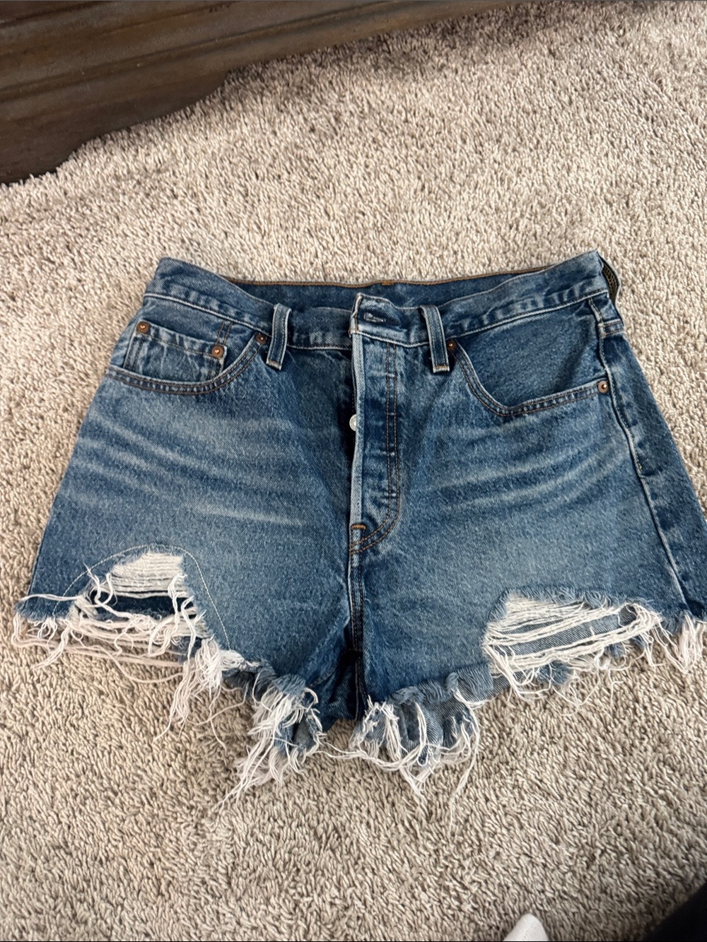 Levi's Distressed Dark Blue Denim Cutoff Shorts